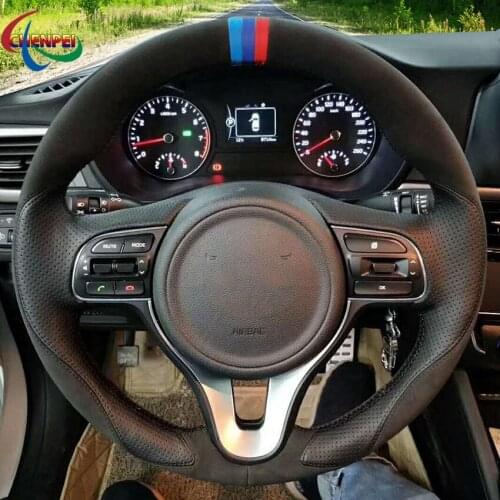 DIY Hand-Stitched Non-slip Black Suede Leather Car Steering Wheel Cover For Kia K5 Optima 15-18 KX5 Sportage 4 15-19 Niro 16-19