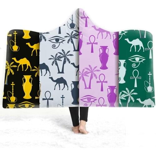 3D Printed Warm Zodiac Hooded Blanket Lotus Mandala Sherpa Fleece Throw Blanket With Hat Kid Adult Wearable Blanket