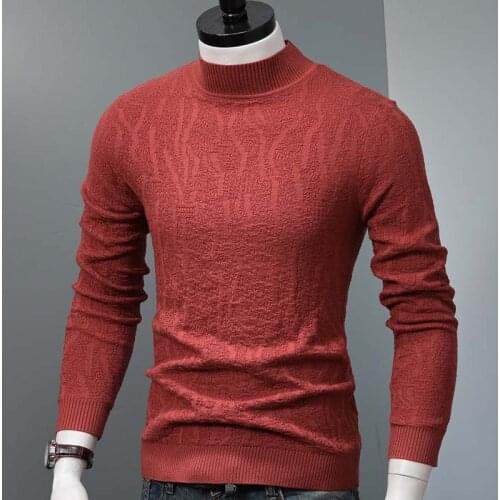 Half Turtleneck Knitted Sweater Winter Men Pullover Fashion Black Slim Fit Jersey
