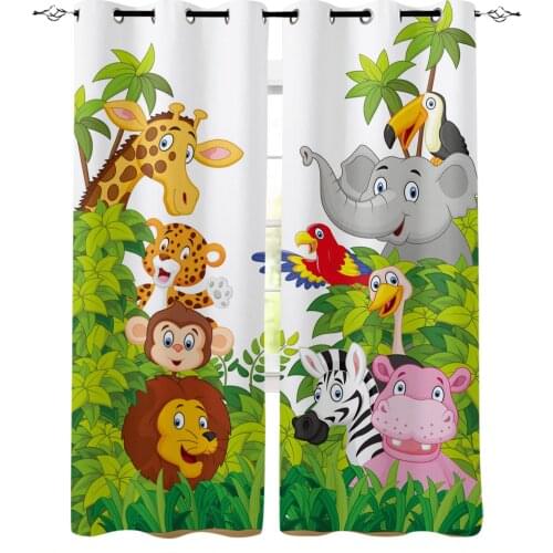 Jungle Cartoon Animal Giraffe Lion Zebra Elephant Window Curtain for Living Room Kids Room Bedroom Home Decor
