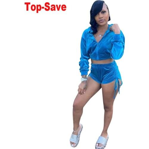 Womens Autumn Winter Korean Velvet Pleated Shorts Two Piece Set Elegant Casual Solid Bodycon Workout Birthday Outfits Wholesale