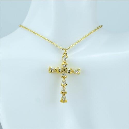 Gold Filled Cross Pendant Necklace Ornaments Womens Wedding Fashion Cross CZ Ornaments Christmas Gifts