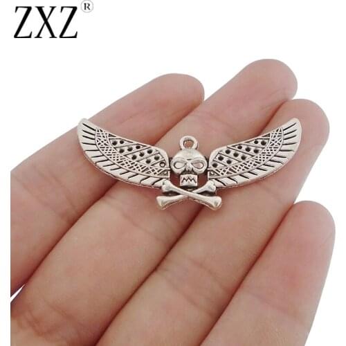 ZXZ 10pcs Skull With Wings Charms Pendants Beads for Necklace Bracelet Jewelry Making Findings 46x16mm