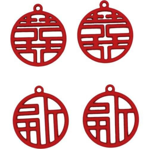 10pcs/lot Factory Direct Sales Red Spray Paint Chinese Word New Year Charms Alloy Jewelry Earring Bracelet Accessories DIY