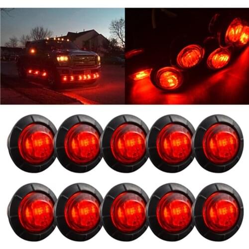 10pcs Universal Red Side Marker Indicator LED Bullet Light Truck Trailer Lorry Taillight Sealed 3/4" LED Marker Clearance Lamps
