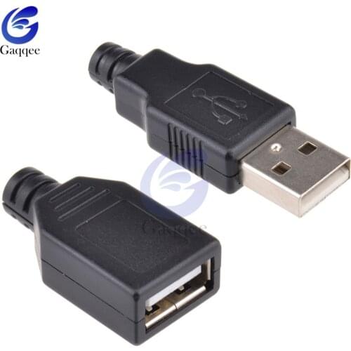 10pcs USB 2.0 Type A Male Female USB 4 Pin Plug Socket Connector With Black Plastic Cover Type-A DIY Kits