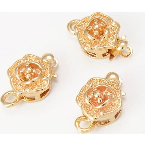 50pcs Pink flower necklace buckle 14k gold plated connection for jewelry components DIY accessories brass