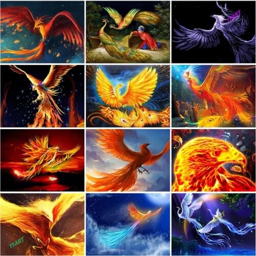 5D Diamond Painting Phoenix Cross Stitch Full Square Secular Bird Diamond Embroidery Mosaic Picture of Rhinestones Home Decor