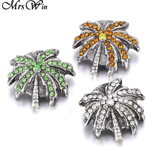 6pcs/lot New Snap Jewelry Crystal Coconut Tree 18mm Metal Snap Button Fit Leather Silver color Snap Bracelet Buttons Jewelry