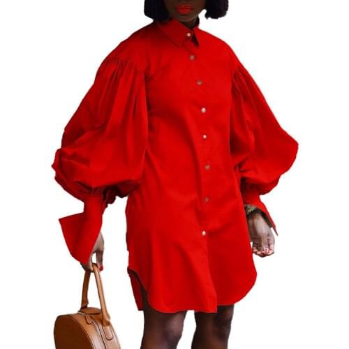 African Dresses for Women 2021 Summer African Women Solid Color Plus Size Shirt Dress African Clothing S-5XL