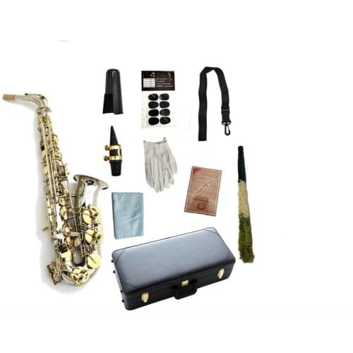 MARGEWATE Alto Saxophone New Brass Silver Plated Body Gold Lacquer Key Eb Tune E Flat Pearl Button Sax With Mouthpiece Case