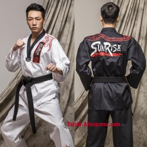 Martial Arts TKD Tae Kwon Do Korea V-neck Taekwondo Dobok For Poomsae & Training,WTF Uniform,160-190cm,black And White