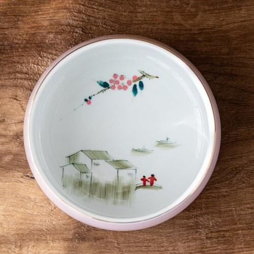 Hand-Painted Large Tea Basin Kung Fu Tea Set Tea Cup Container Ceramic Tea Bowl Tea Ceremony Zero with Tea Wash Tea Set Siteel