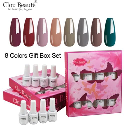 Clou Beaute 8pcs Gel Nail Polish lakiery hybrydowe Gel Varnish Semi Permanent UV LED Gel Nail Lacquer Gelpolish Set Manicure Kit