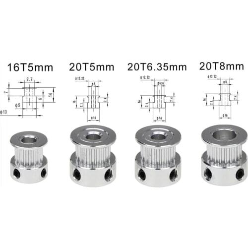 3D Printer parts 20 teeth GT2 Timing Pulley Bore 5mm 6.35mm 8mm for Width 6mm GT2 synchronous belt 2GT Belt 20teeth pulley