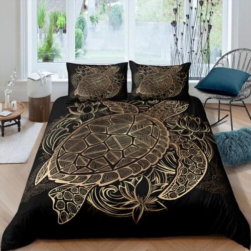 Home Textiles Luxury 3D Boho Sea Turtle Print Duvet Cover Set and Pillowcase Kids Bedding Set AU/EU/UK/US Queen and King Size