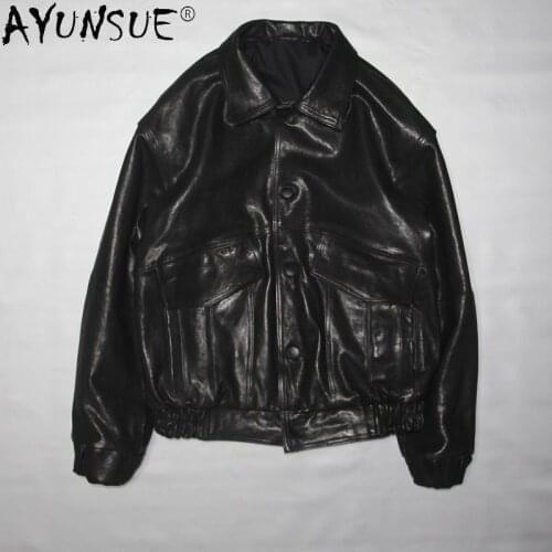 AYUNSUE 100% Sheepskin Genuine Leather Jacket Mens Clothing Korean Clothes Bomber Jackets Autumn Coat Male Ropa Hombre LXR432