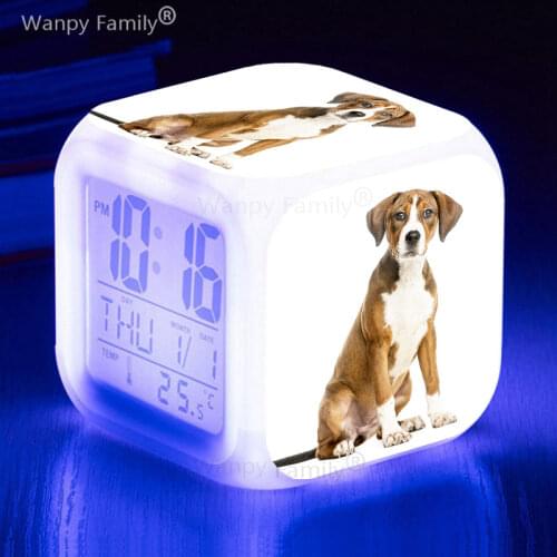 2020 New Super Cute Dog Alarm Clock 7 Color Glowing LED Digital Alarm Clock Kids Birthday Gift Multifunctio Touch Sensing Clock
