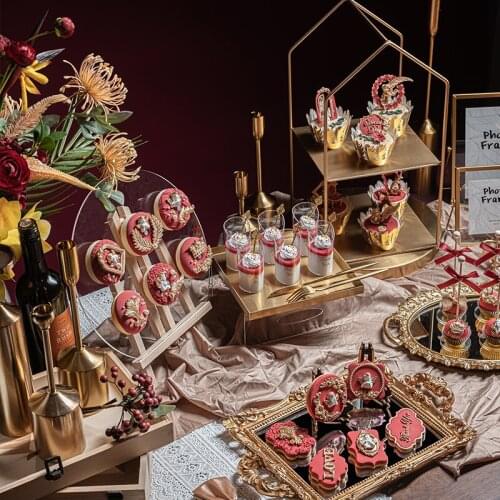 Simulation biscuit model European golden red mousse cup Dessert table window decoration scene layout decoration