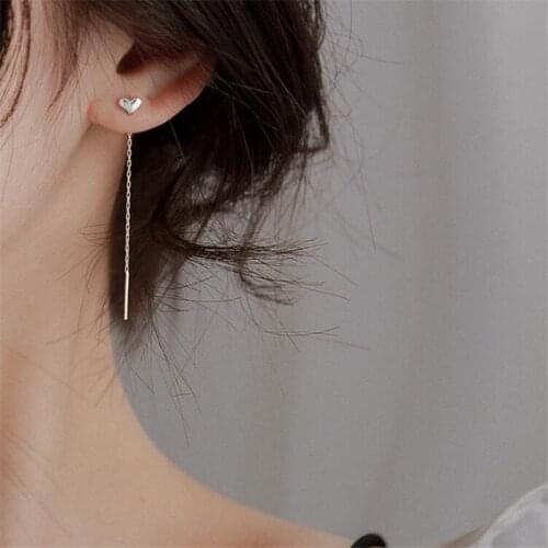 Fashion 925 Sterling Silver Tassel Long Heart Stud Earring For Women Wedding Party Jewelry Pendientes Accessories eh959