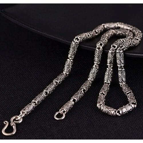 2020 New real solid S925 pue silver jewelry retro Thai silver S hook necklace for men simple fashion barrel bead men necklace