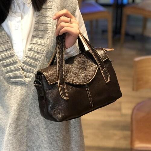 Soft Head Layer Cowhide Leather Fashion Joker Contracted High Quality Shoulder Bags Solid Color Retro Women Handbags