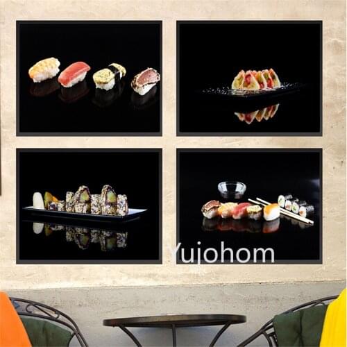 Japanese Sashimi Sushi Set with Chopsticks and Soy Sushi Roll with Salmon Canvas Painting Posters Print Wall Pictures Room Decor