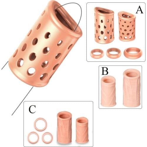 Male Penis Sleeve Reusable Cock Rings Sex Toys for Men Foreskin Cockrings Delay Ejaculation Scrotum Stretcher Bondage