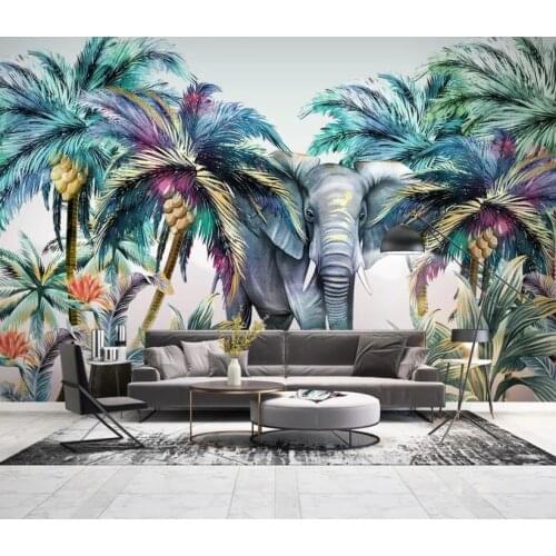 Stereoscopic 3d wallpaper Plant elephant coconut tree wallpaers for living room bedroom wallpaper roll 3d