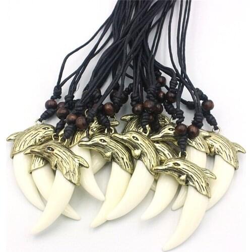 Wholesale Lots 12pcs Cool Vintage Bronze Alloy Dolphin Charms Teeth Pendants Bead Sweater Chain Necklaces XL110