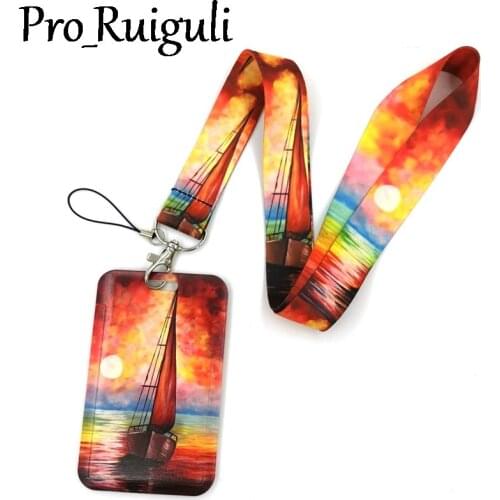 Sailing Sun Sunset Key lanyard Car KeyChain ID Card Pass Gym Mobile Phone Badge Kids Key Ring Holder Jewelry Decorations