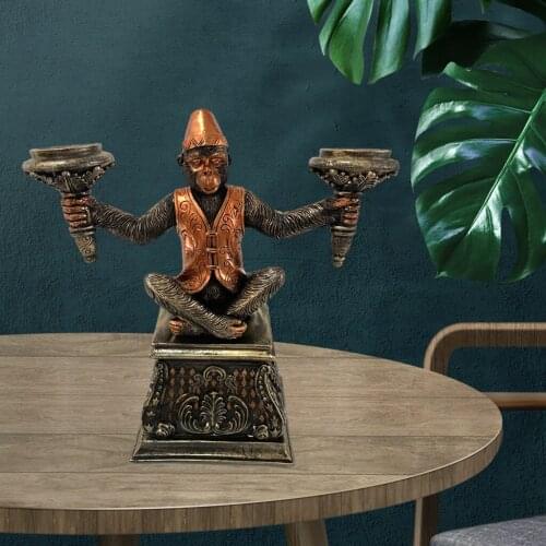 Egyptian Monkey Candle Holder Stand Figurine Decoration Decorative Religious 2-Arm Candlestick Resin Candelabrum Statue