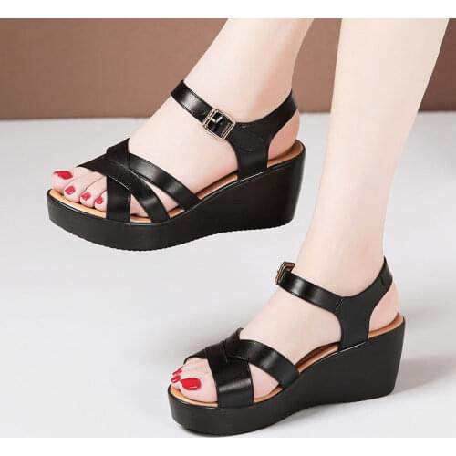 Womens Sandals Summer New Fashion Wedge Sandals for Middle-Aged Mothers High Heel Soft Soled Fashion Sandal for Outer Wears45