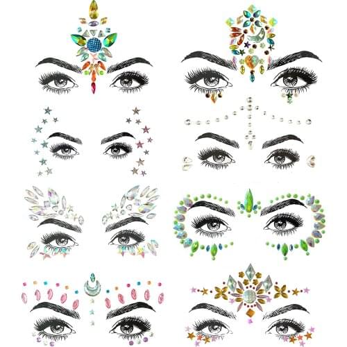 Face Jewels Tattoo Rhinestone Mermaid-Body Stickers Glow in the Dark Luminous Face Gem Fluorescent Crystals Sticker Body Jewelry