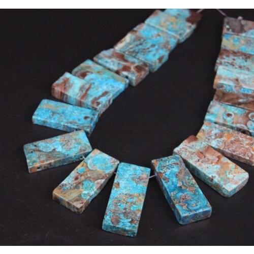 15.5"strand Natural Blue Ocean Jades Top Drilled Rectangular Slab Loose Beads,Raw Ocean Agates Slice Nugget Pendants Jewelry