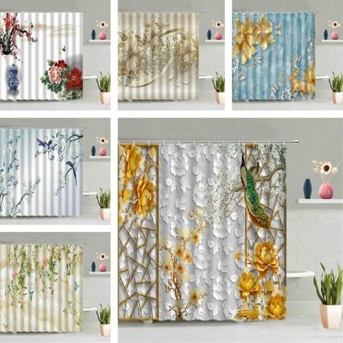 Floral Butterfly Shower Curtain Peacocks Modern Flower Scenic Geometry Screen 3D Bathroom Waterproof Wall Hanging Curtains Decor