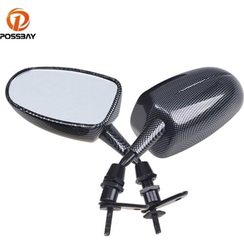 POSSBAY 2Pcs Universal Motorcycle Mirror 6MM Thread Bolt Rearview Side Mirror for Honda Yamaha Harley Cruiser Chopper Cafe Racer