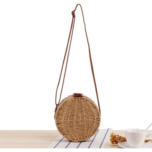 Ladies Round Shoulder Bag Woven Beach Bag Straw Small Mini Womens Bag