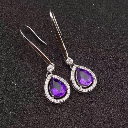 Natural amethyst drop earrings 925 silver Natural gemstone earring women elegant fashion fine drop earrings jewelry for party