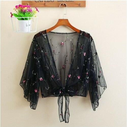 Womens Tops And Blouses Summer Floral Blouse Shirt Cardigan Thin Outwear Hollow Out Blouse Cover Up Blusas Femininas Elegante