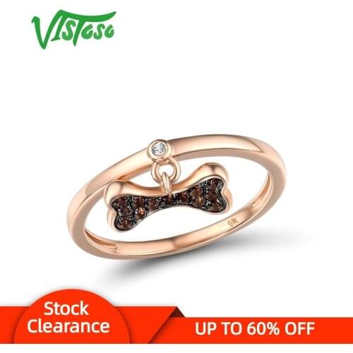 VISTOSO Genuine 9K 375 Rose Gold Smoky Quartz and White Topaz Ring For Lady Engagement Anniversary Lovely Chic Fine Jewelry