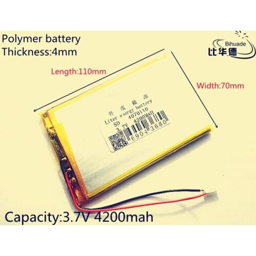1pcs 3.7V 4200mAh 4070110 Lithium Polymer Li-Po li ion Rechargeable Battery cells For Mp3 MP4 MP5 GPS PSP mobile bluetoot