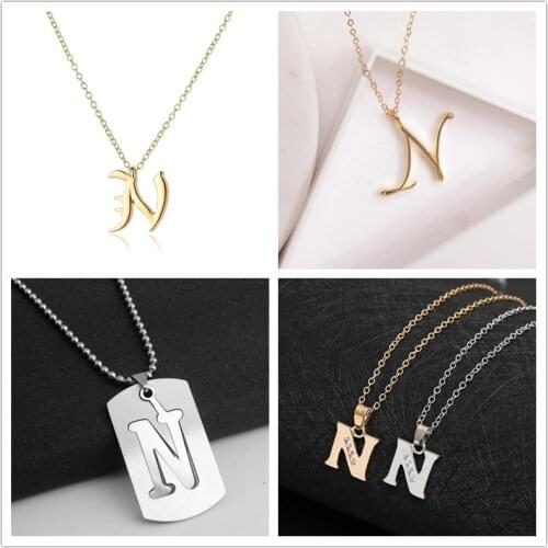 1pcs Lucky mom gift Letter N Family name Initial alphabet pendant Necklace Stainless steel alloy 26 English word sign jewelry