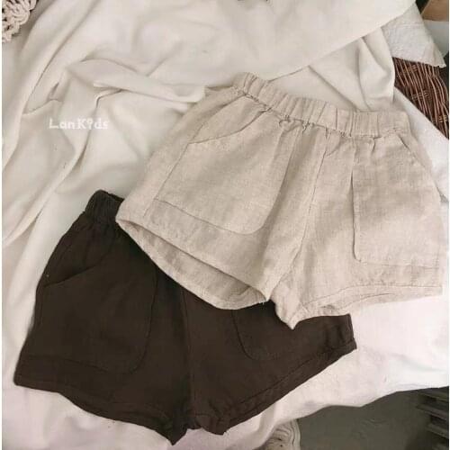2021 new style girls boys shorts summer cotton linen fashion kids shorts
