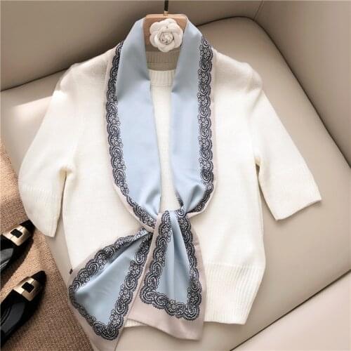 2020NEW Designer Fashion Digital printing long Imitation silk Scarf for Women Top Quality Small satin girl neckerchief for party