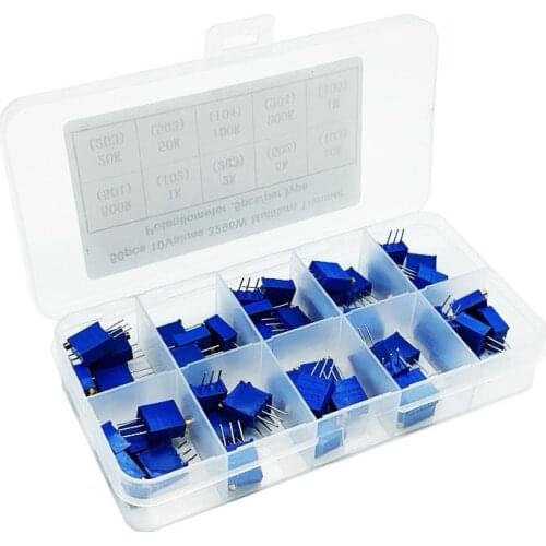 50pcs 3296W Multiturn Trimmer Potentiometer Kit High Precision 3296 Variable Resistor With Free Box electronic diy kit