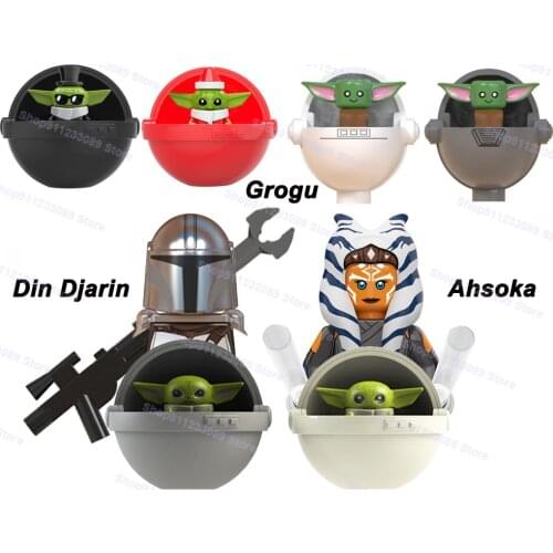 8pcs/set Din Djarin Grogu Ahsoka Assemble Building Blocks Bricks Star Model Figures Wars Toy Children Gift