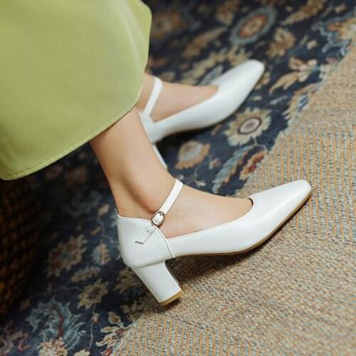 BLXQPYT Zapatos De Mujer 2021 SquareToe Comfortable High Heels Shoes for Wedding Women Pumps Plus Size 33-45 white heels 528-7