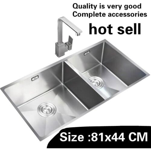 Free shipping Apartment food grade 304 stainless steel durable large kitchen manual sink double groove hot sell 81x44 CM