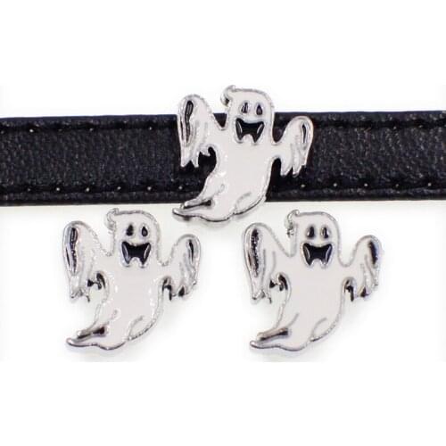 8mm Alloy Enamel White Halloween Ghost Slide Charms Slide Beads DIY 8mm Hole Bracelets Wristbands,Belt Straps Pet Name Collar